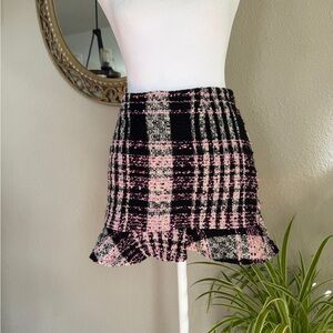 Forever 21 Pink and Black Plaid Tweed Ruffle Mini Skirt fits XS